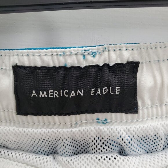 American Eagle Men's Blue Logo Colorblock Swim Trunks Shorts Size S - Picture 3 of 5